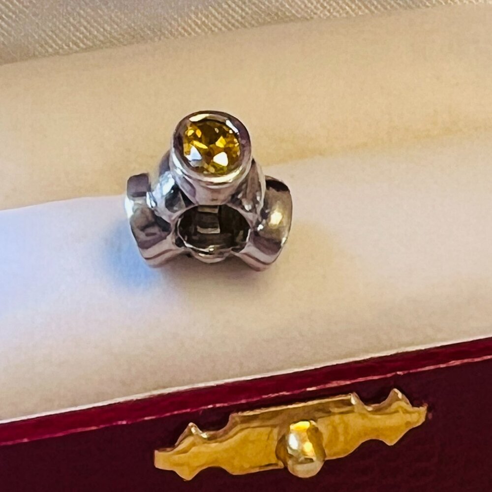 Pandora RETIRED Yellow Bonsai Cat's Eye Charm Sterling Silver